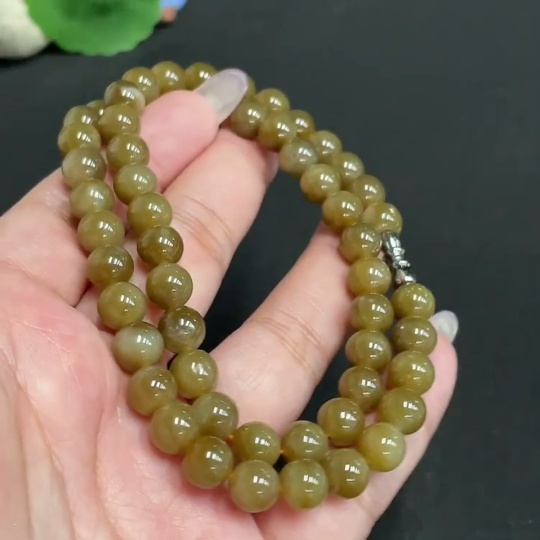 H34972041 Hetian Jade Bead Necklace Non-Gold Approximately 7.6mm Total Weight About 43.8g