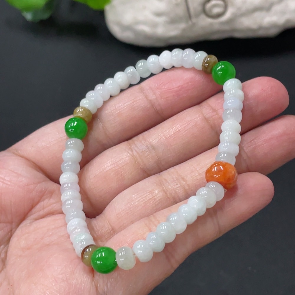F34978904 Jadeite bracelet total weight approx. 12.35g non-A green beads undetermined color origin of yellow parts