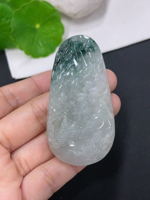 F37381976 翡翠挂件山水牌 货品总约重21.18g