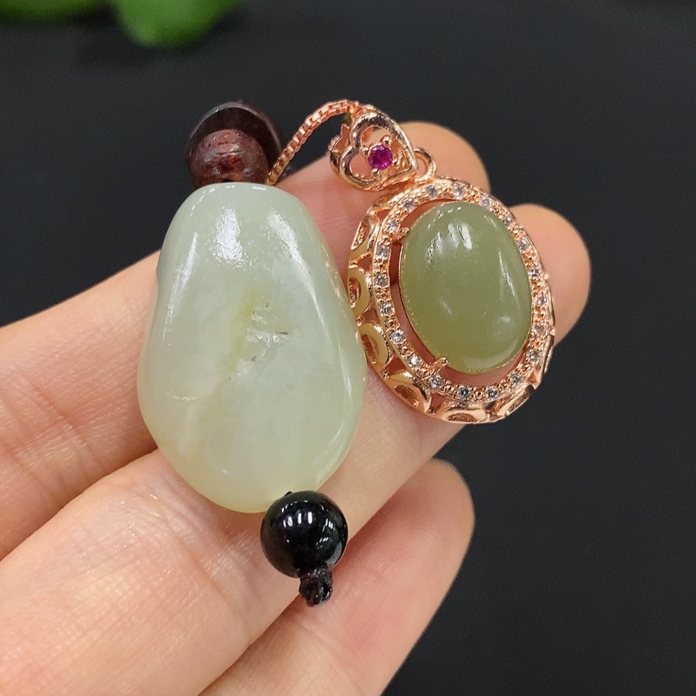 H20249862 Hetian Jade Inlaid Jewelry (Non-Gold Inlaid) Total Weight Approx. 14.7g