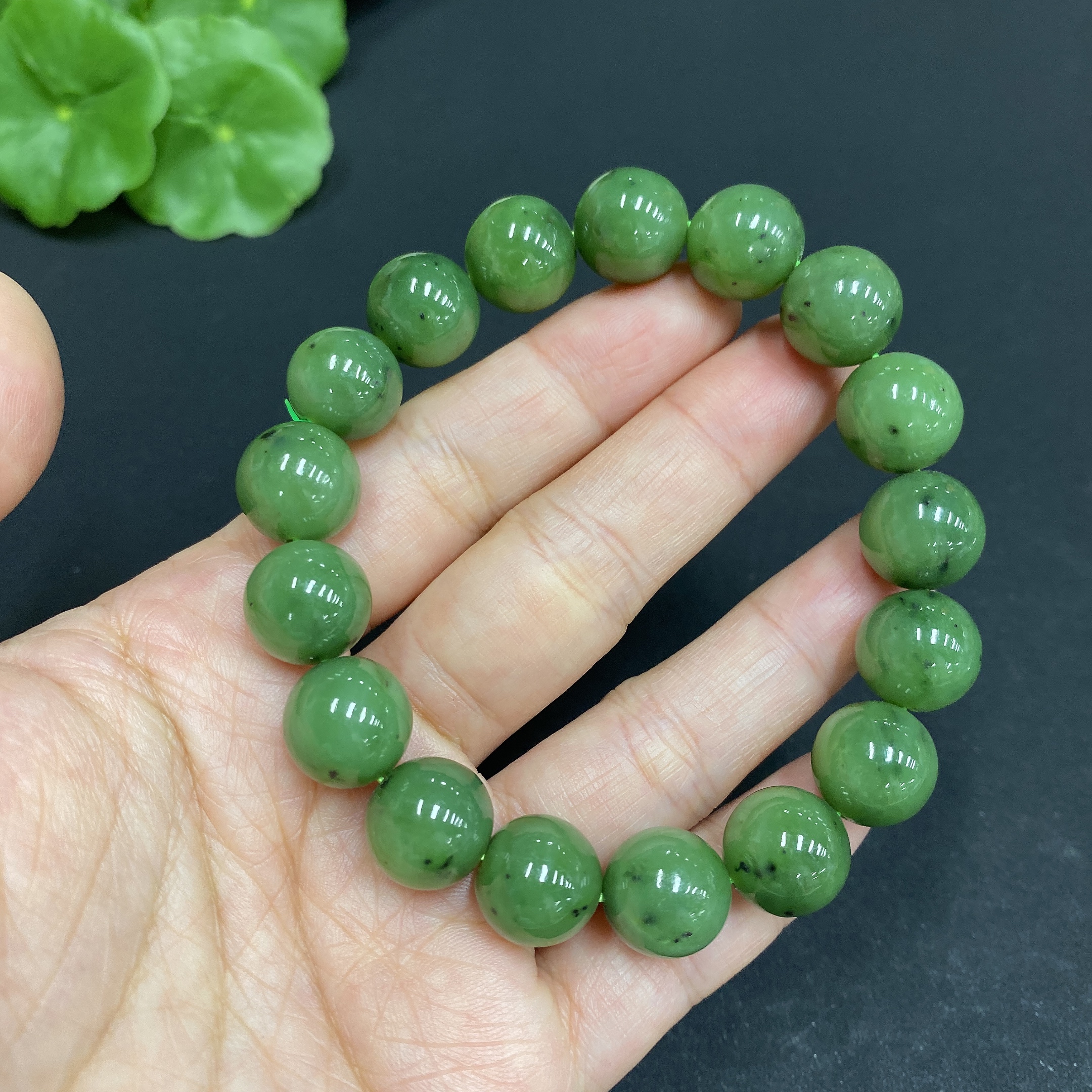 H33846055 Hetian Jade Bead Bracelet, Approx. 11.7mm, Total Weight Approx. 45.1g
