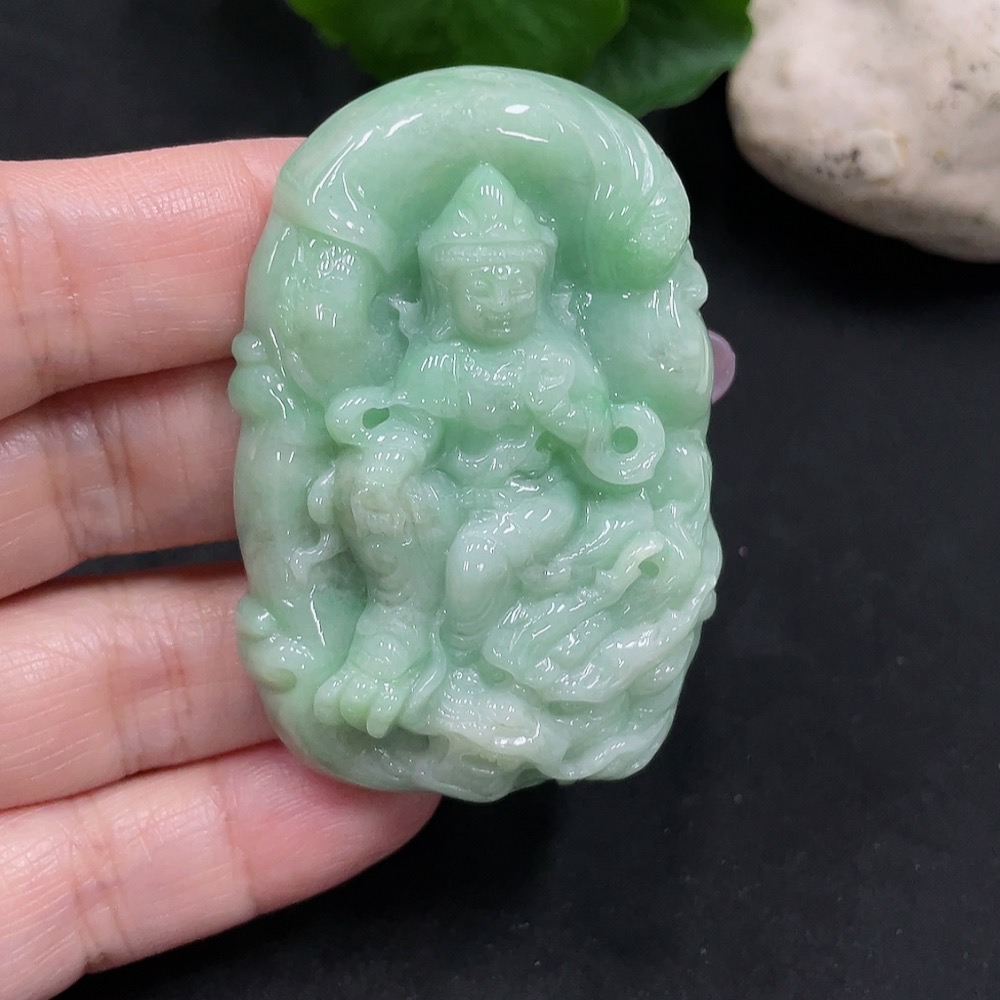F35128124 Jadeite Dragon-Riding Guanyin Pendant