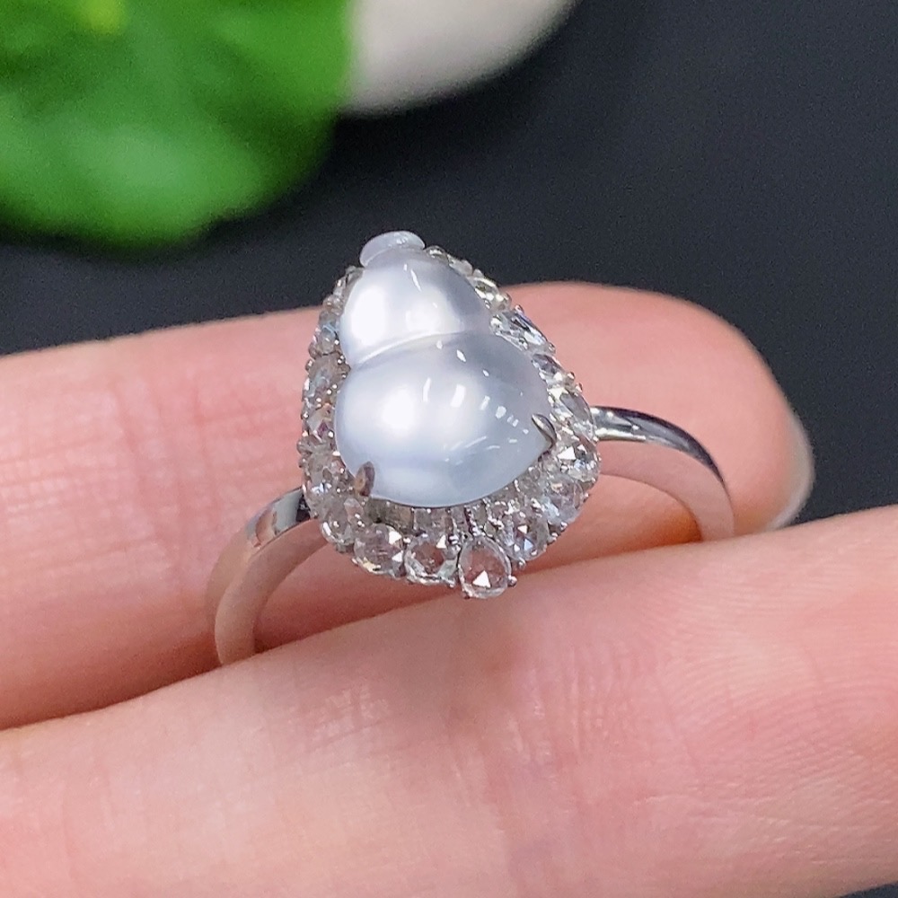 F31669196 Jadeite Gourd Inlaid Ring 18k Gold Total Weight Approx. 3.8g Size 16 With Diamond Accents