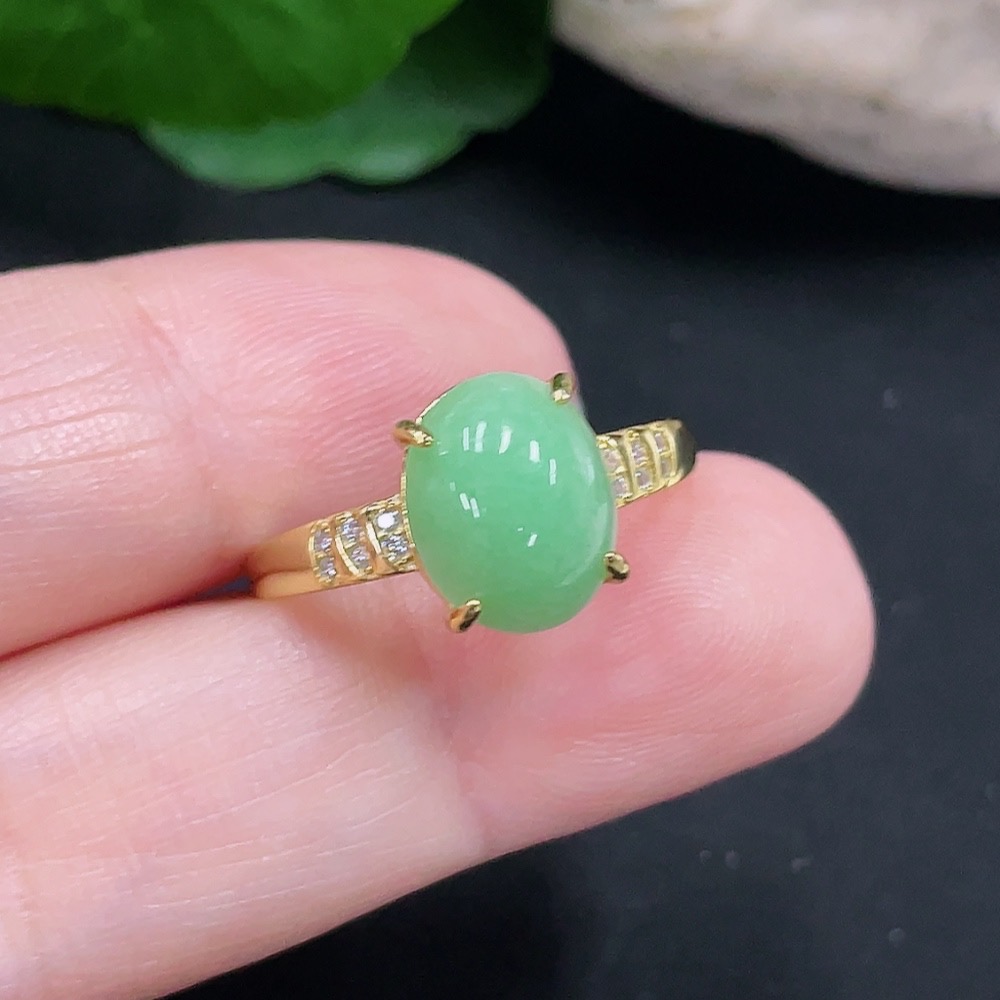 F35083696 Jadeite Inlaid Ring Total Weight Approx. 2.2g (Non-Gold Inlaid) (Adjustable)