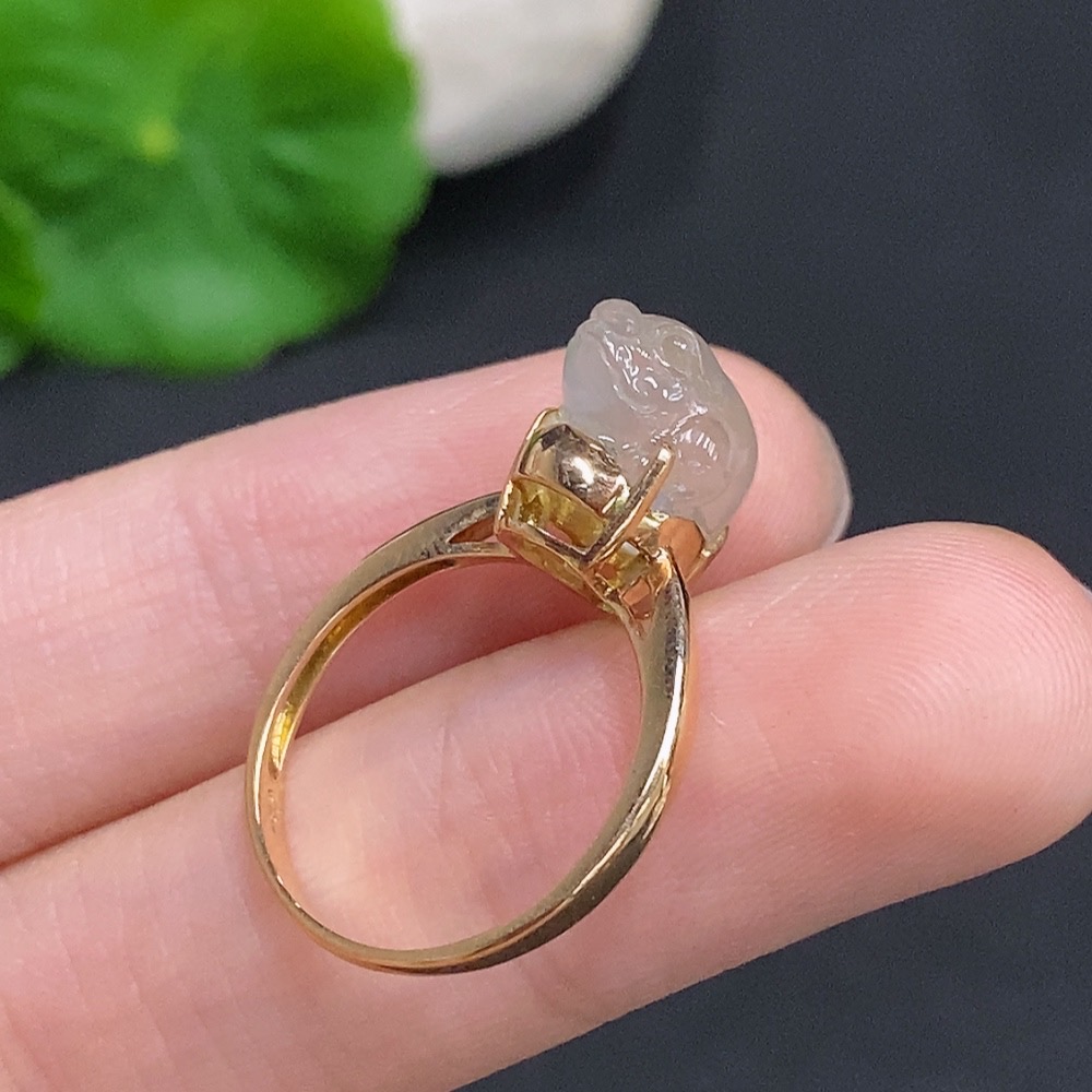 F33906484 Jadeite Three-legged Golden Toad Inlaid Ring 18k Gold Total Weight Approx. 2.8g Size 12