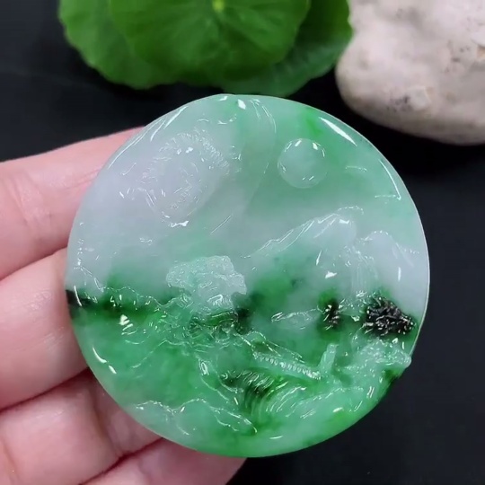 F34982781 Jadeite Landscape Pendant Total Weight Approx. 34g (Including Other Mineral Components)