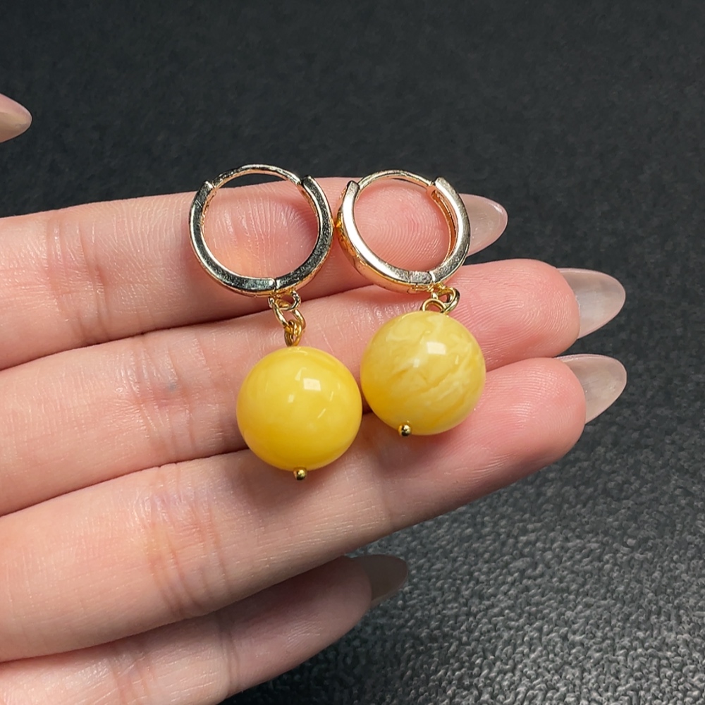 C34008568 Amber Beeswax Earrings Non-Gold Total Weight Approx.5g Size 13mm