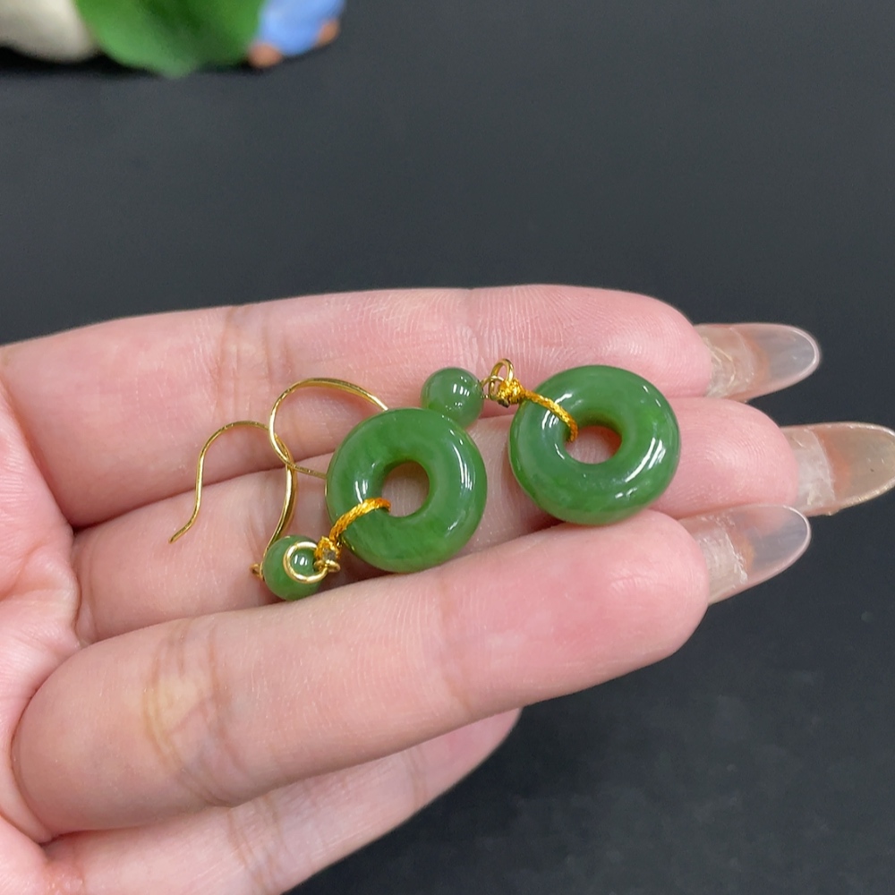 H32780628 Hetian Jade Inlaid Earrings Doughnut