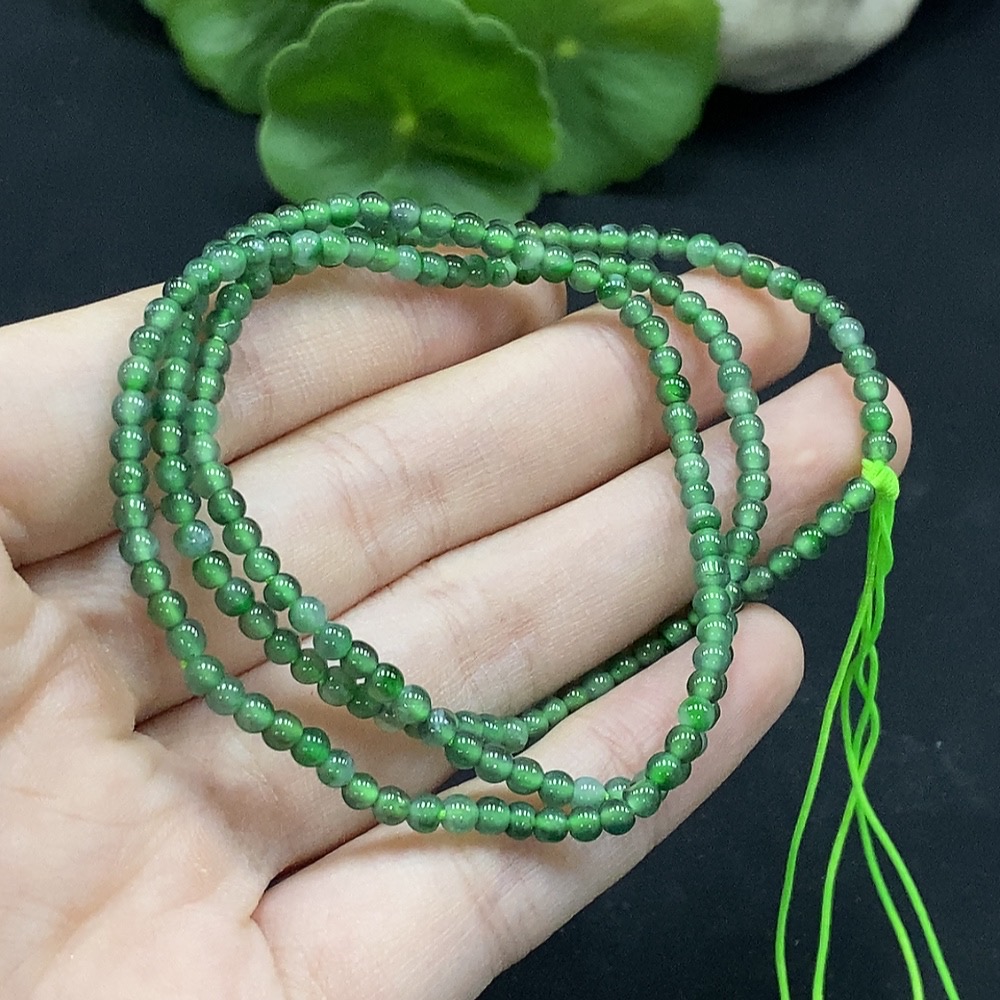 F34996636 Jadeite Bead Necklace Approx. 3mm Total Weight About 7.85g
