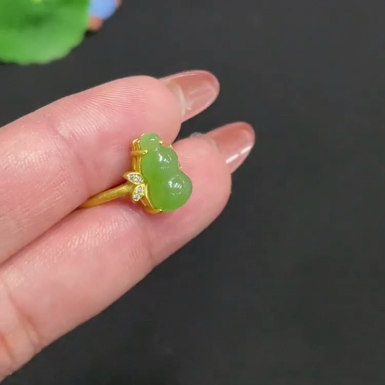 H35099951 Hetian Jade Jasper Inlaid Adjustable Ring