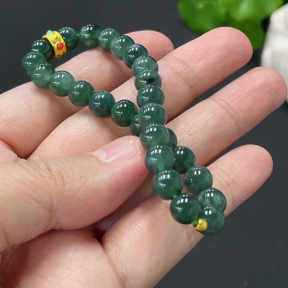 F34071184 Jadeite Bracelet Card 6.8mm approx. Total weight about 14.87g Beads Au97% Rest non-gold