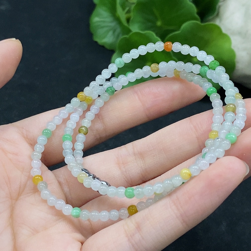 F35089933 Jadeite bead necklace, approximately 3.4mm, total weight about 11.06g, non-gold inlaid