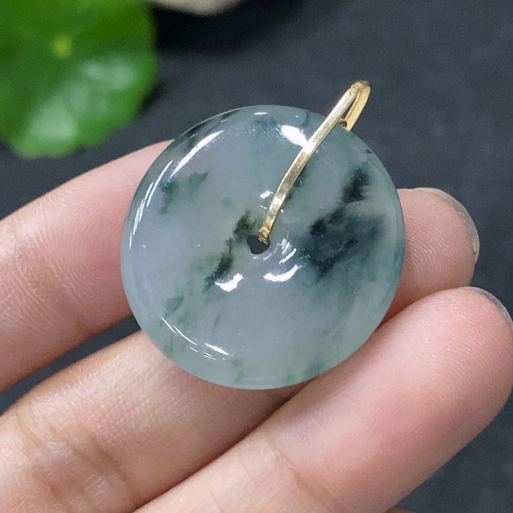 F34953298 Jadeite Pendant Peace Buckle with 18k Gold and Diamond Accents, Total Weight Approximately 7.82g