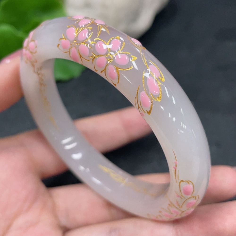 H33897297 Hetian Jade Round Bracelet, Process Coating, Size 55, Total Weight Approx. 56.3g