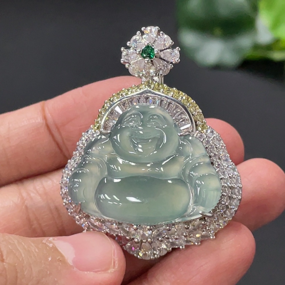 F29355641 Jadeite Buddha Inlaid Pendant Non-Gold Inlaid Total Weight About 20.2g