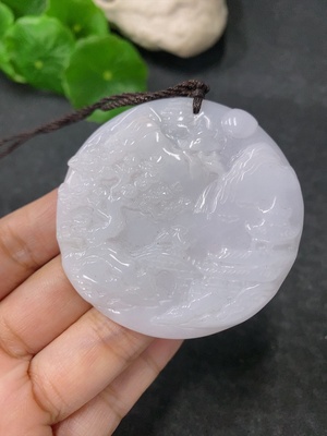 F34977016 Jadeite Pendant Landscape Plaque Total Weight Approx. 35.93g Including Rope