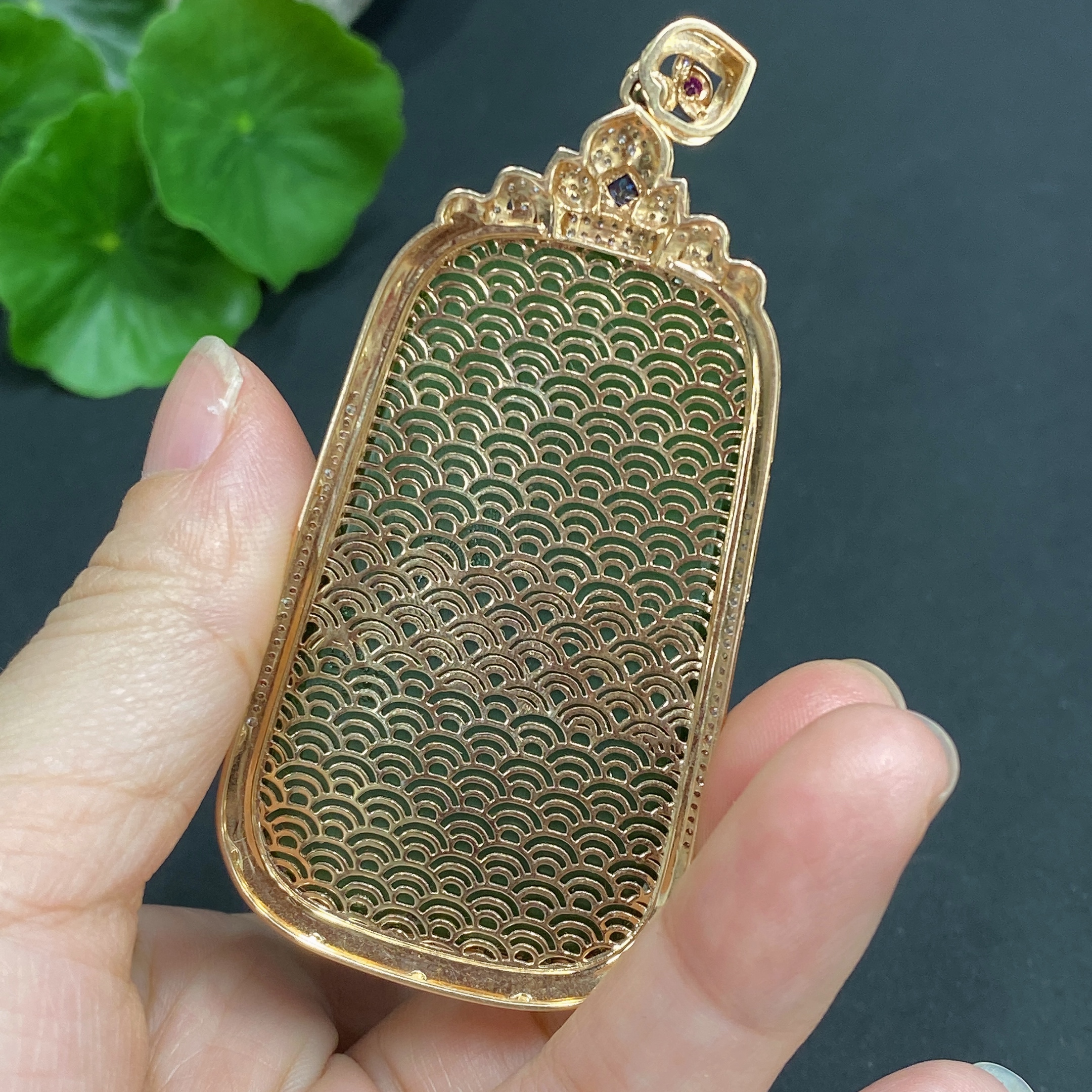 H22506866 Hetian Jade Inlaid Plain Pendant 18k Gold Total Weight About 37.7g