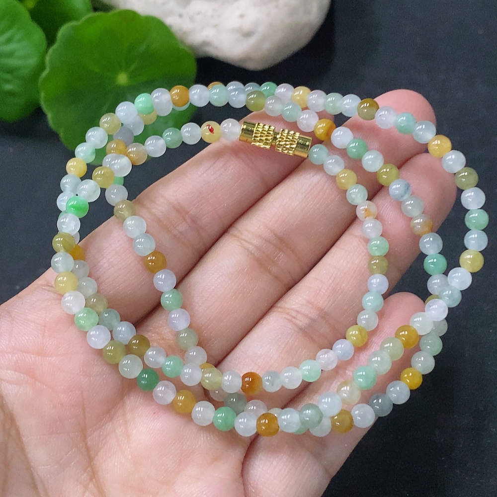 F33887364 Jadeite Bead Necklace Approx. 3.8mm Non-Gold Total Weight Approx. 14.33g Yellow Color Origin Undetermined