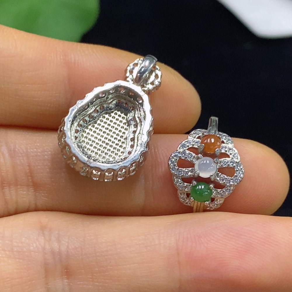 F34071846 Jadeite gourd inlaid pendant / cabochon inlaid ring non-metal adjustable