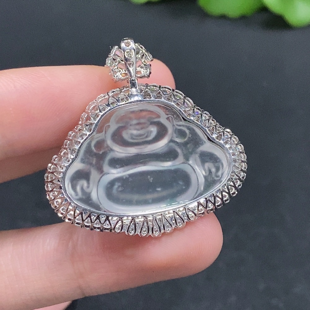 F33927642 Jadeite Buddha Pendant with 18K Gold and Diamond Accents, Total Weight Approx. 7.54g