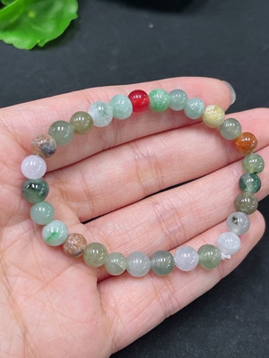 F32698405 Jadeite Bracelet Red Beads Non-A Total Weight Approx. 11.6g Size Approx. 6.6mm