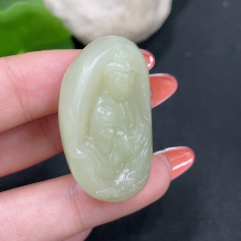 H34026567 Hetian Jade Pendant Guanyin Total Weight Approx. 16.5g