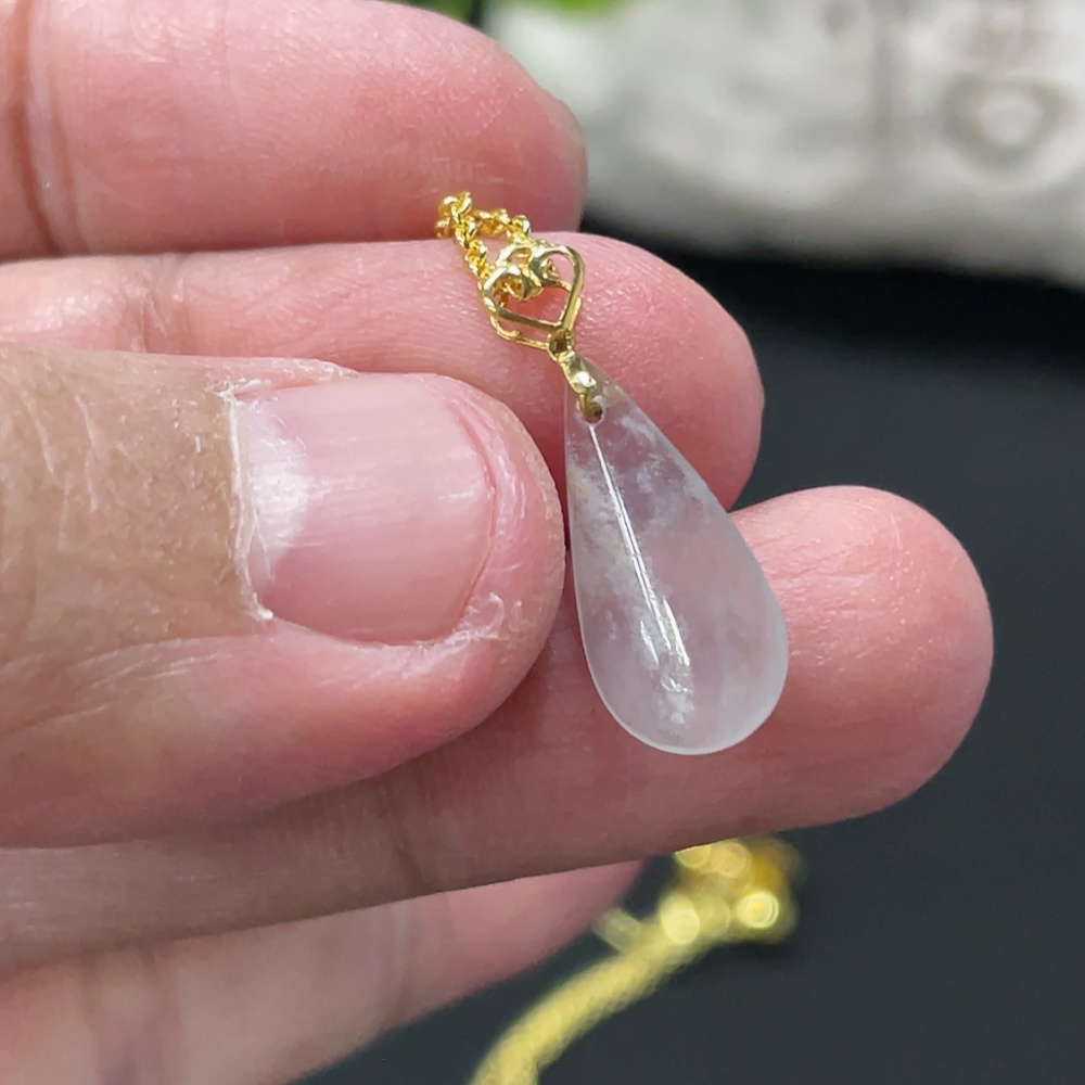 F34999298 Jadeite Waterdrop Pendant with 18K Gold Bail, Non-Gold Chain Excluded, Item Weight Approx. 0.5g