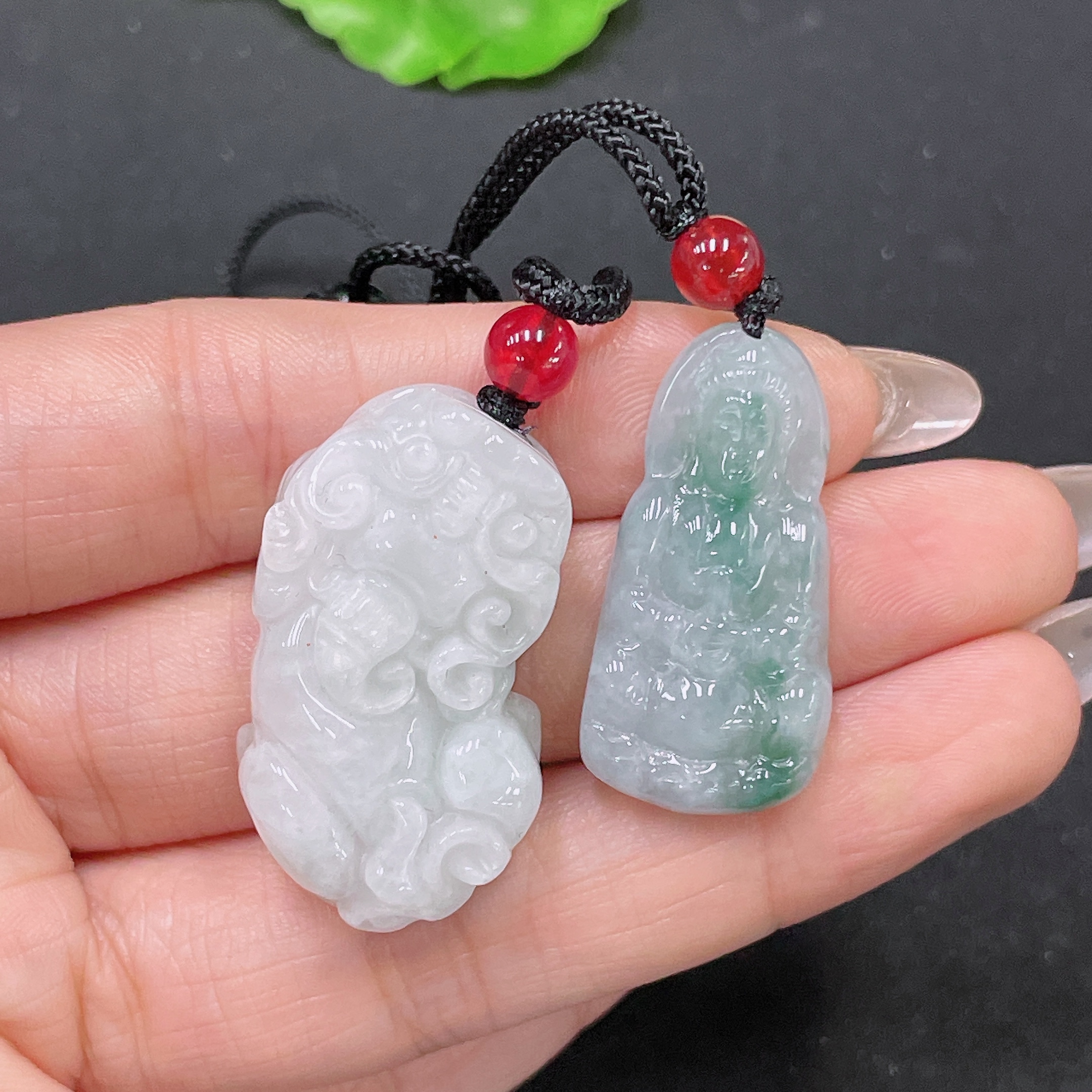 F35105391 Jadeite Pendant Guanyin + Pixiu Sell as a Lot with Non-Grade A Beads