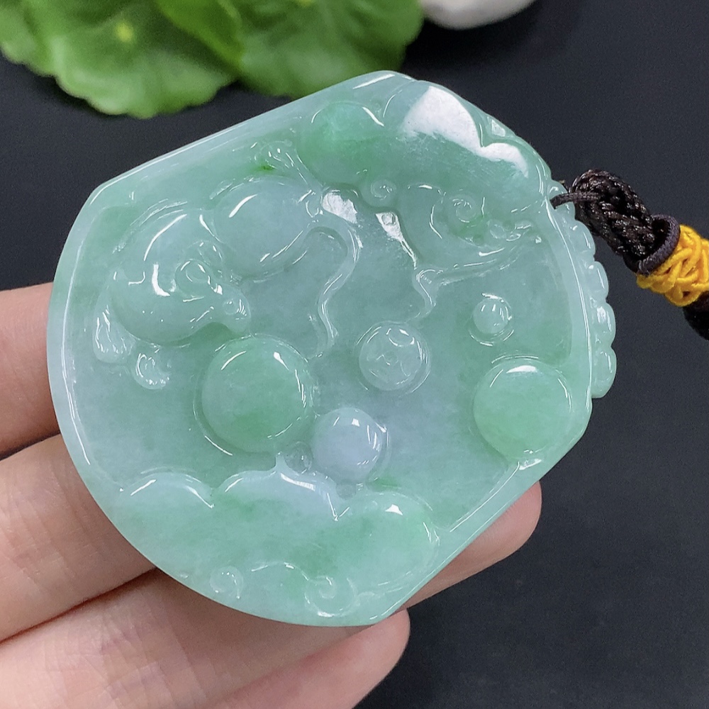 F31595408 Jadeite Auspicious Mouse Pendant Total Weight Approx. 46.9g (Including String Weight)