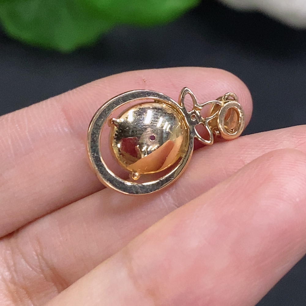 F32801708 Jadeite Cabochon Pendant with 18K Gold and Diamond Accents, Total Weight Approx. 3.7g (Including Chain)