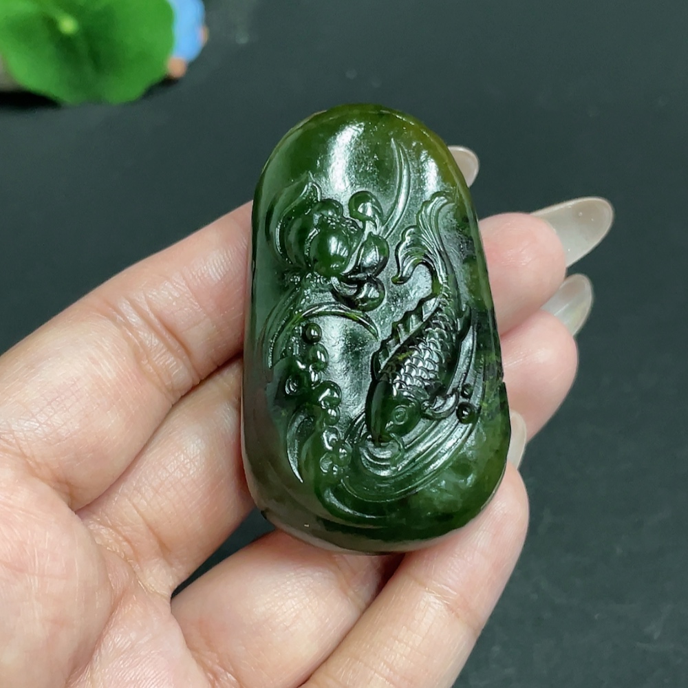H28309856 Hetian Jade Pendant - Lotus and Fish Symbolizing Abundance Every Year, Total Weight Approx. 61.3g