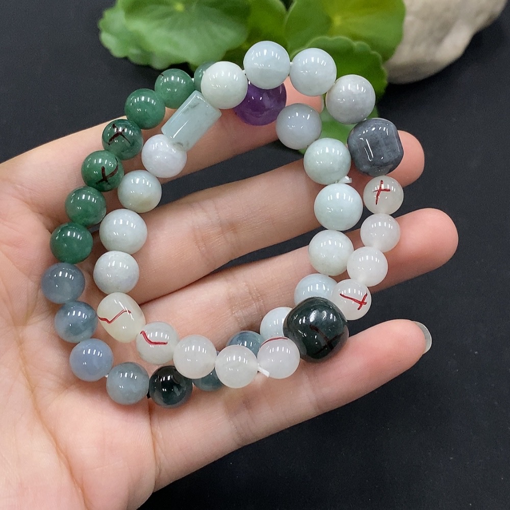 F35115044 Jadeite bracelet with non-A grade beads and impurity stones
