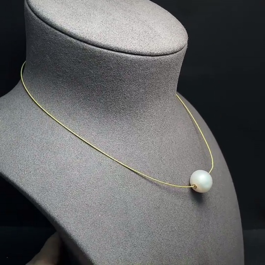 C32784317 Seawater Pearl Pendant Necklace (Non-Gold Chain) with 73% Gold Pendant, Total Weight Approx. 5g Including Chain, Pearl Size About 14.7mm