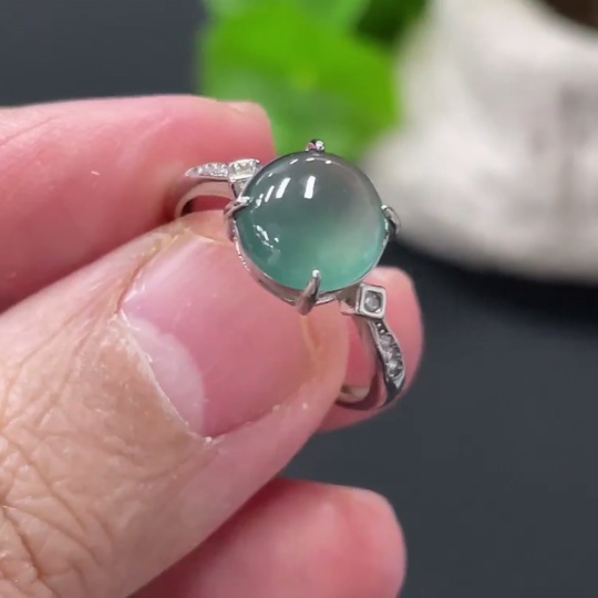 F34058657 Jadeite Cabochon Inlay Ring Non-Gold Setting Adjustable Size Total Weight Approx.2g