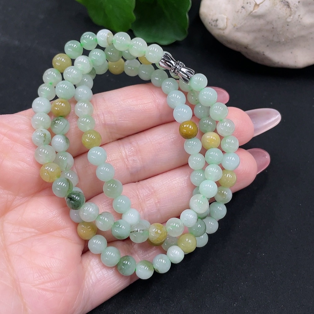 F34032901 Jadeite Beads Necklace Approx. 6mm Yellow Part Color Origin Undetermined Total Weight Approx. 31.66g