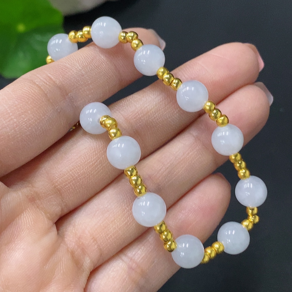 F26026829 JadeiteInlaid Bracelet Au99% Total Weight Approx. 8.6g