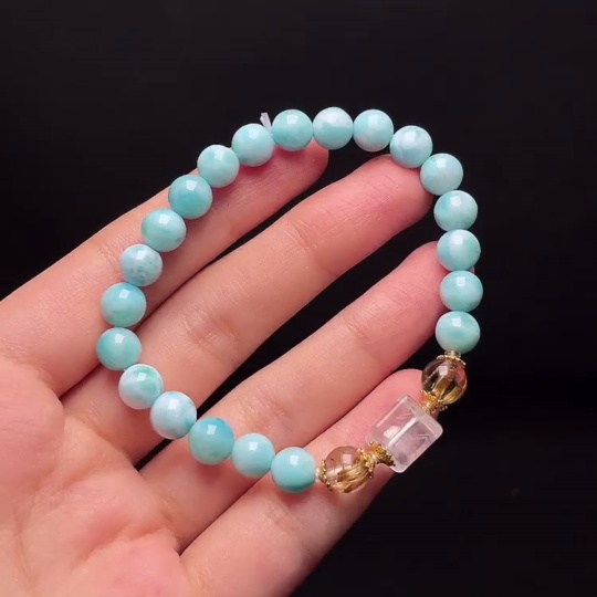 C33936713 Larimar Bracelet with Crystal, Non-Gold, Total Weight Approx. 14.1g, Size Approx. 7.1mm