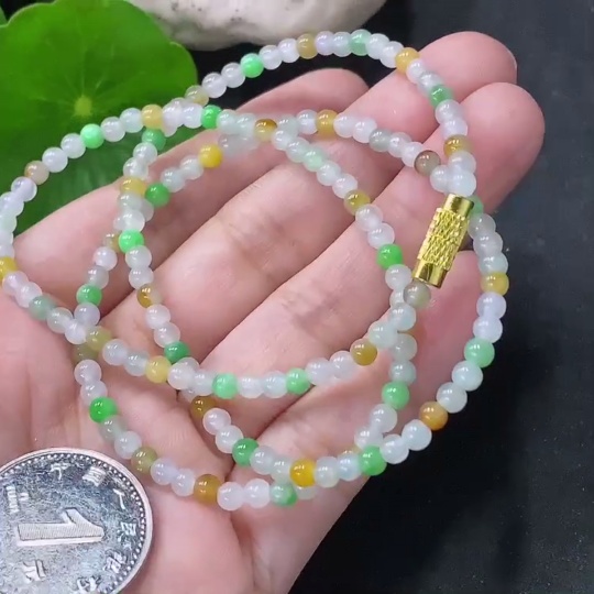 F33912710 Jadeite Bead Necklace Approx. 3.5mm Non-Gold Total Weight Approx. 10.27 Yellow Part Color Origin Undetermined