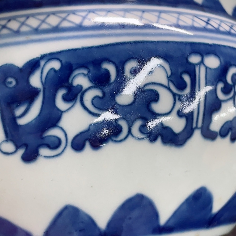 W28218048 Porcelain, Intact, Qing Dynasty Blue Floral Incense Burner (Size Subject to Actual Item)