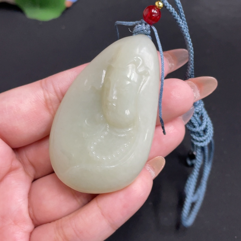 H32698548 Hetian Jade Pendant Guanyin Total Weight Approx. [with rope] 49.2g