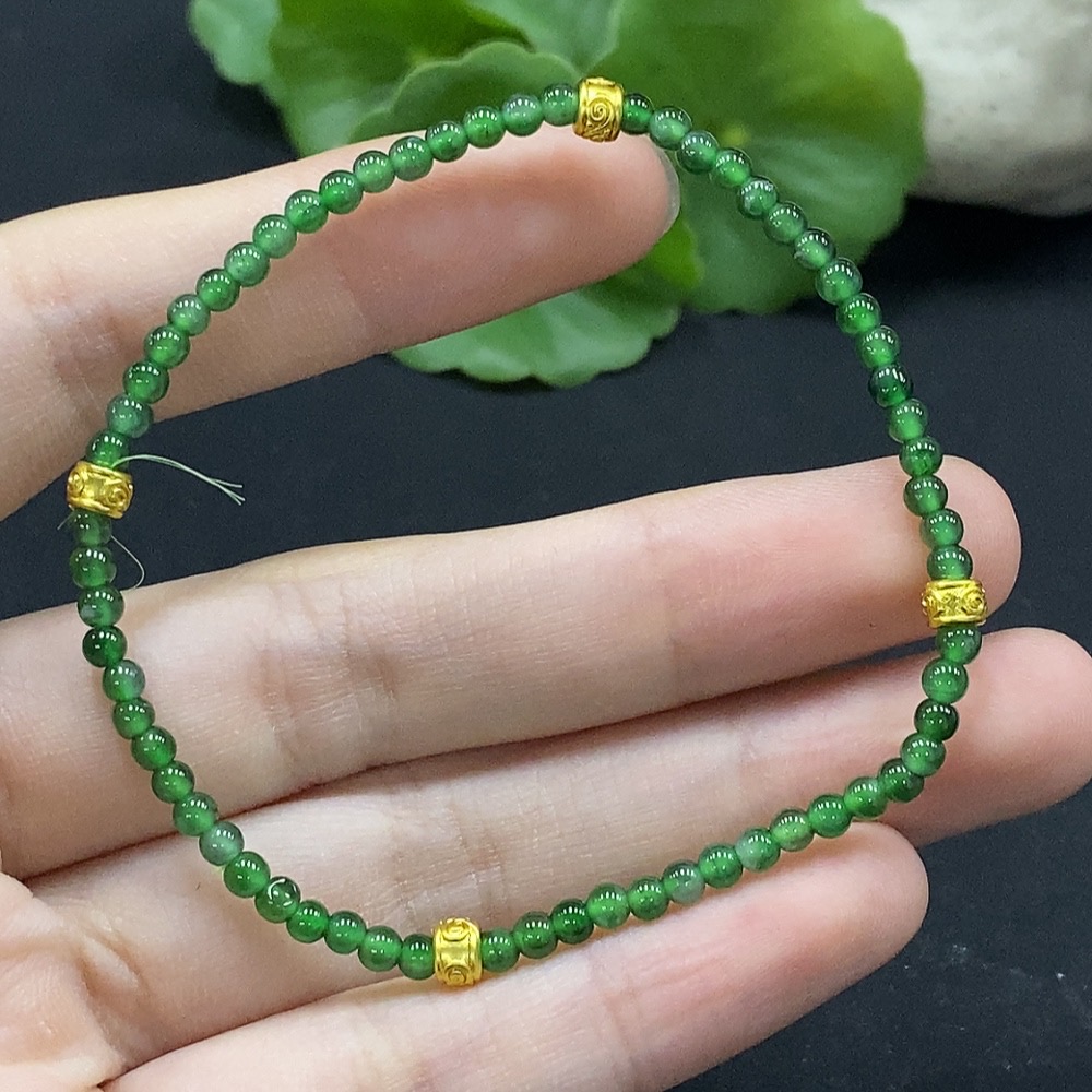 F34996630 Jadeite Beads Bracelet Approx. 3mm Non-Gold-Inlaid Total Weight Approx. 3.55g