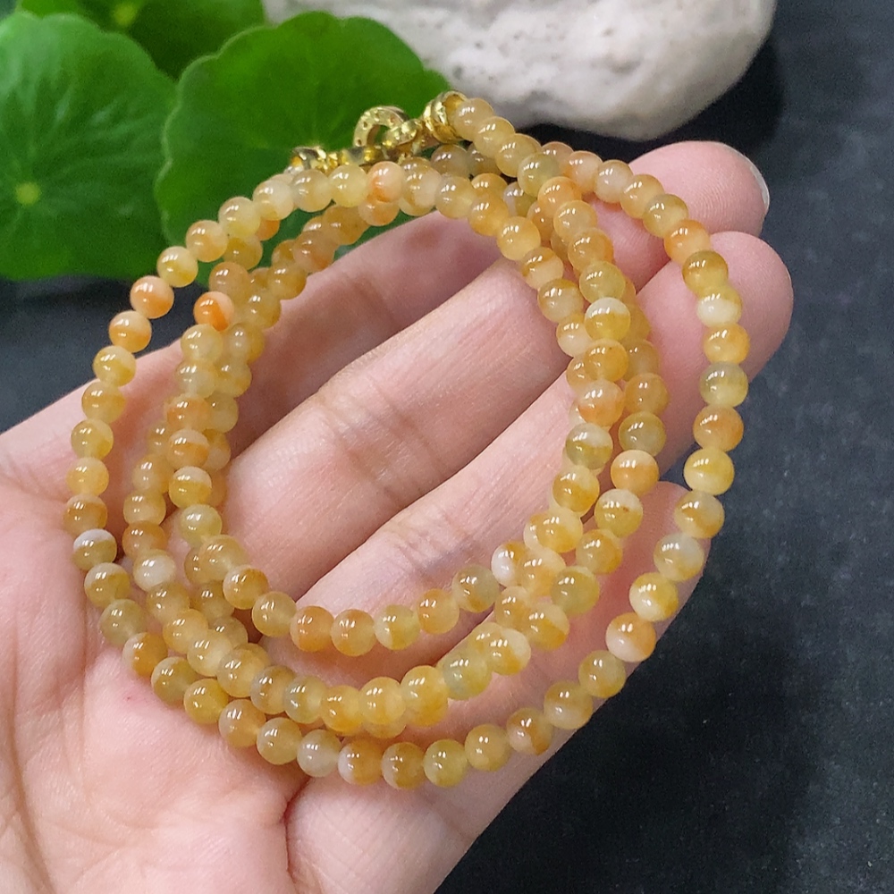 F33942890 Jadeite Bead Necklace Approx. 4mm Non-Gold Total Weight Approx. 17.38g Yellow Part Color Origin Undetermined