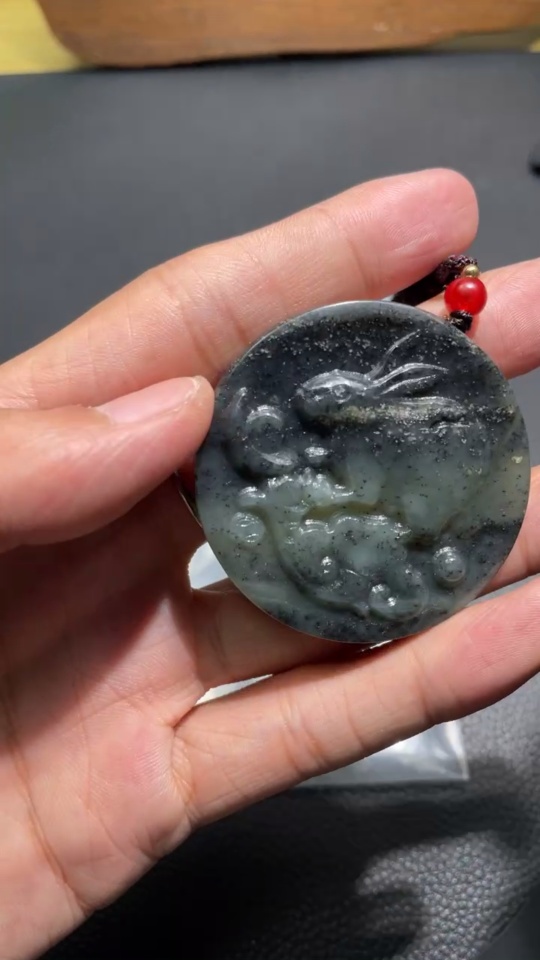 H09666265 Hetian Jade Rabbit Pendant with String, Total Weight 34g