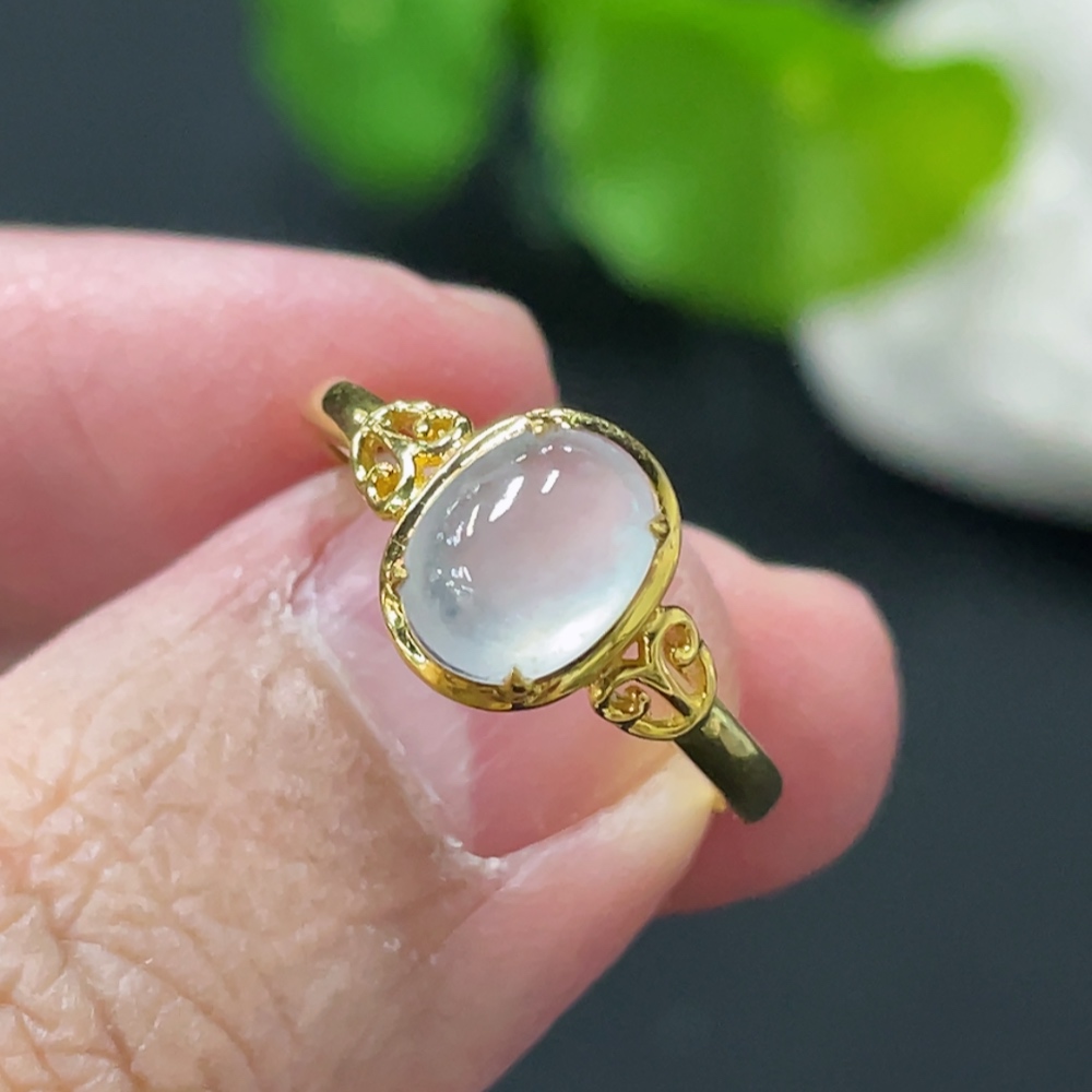 F34978710 Jadeite Cabochon Inlaid Ring 18k Gold Setting Size 14 Total Weight Approx. 1.48g