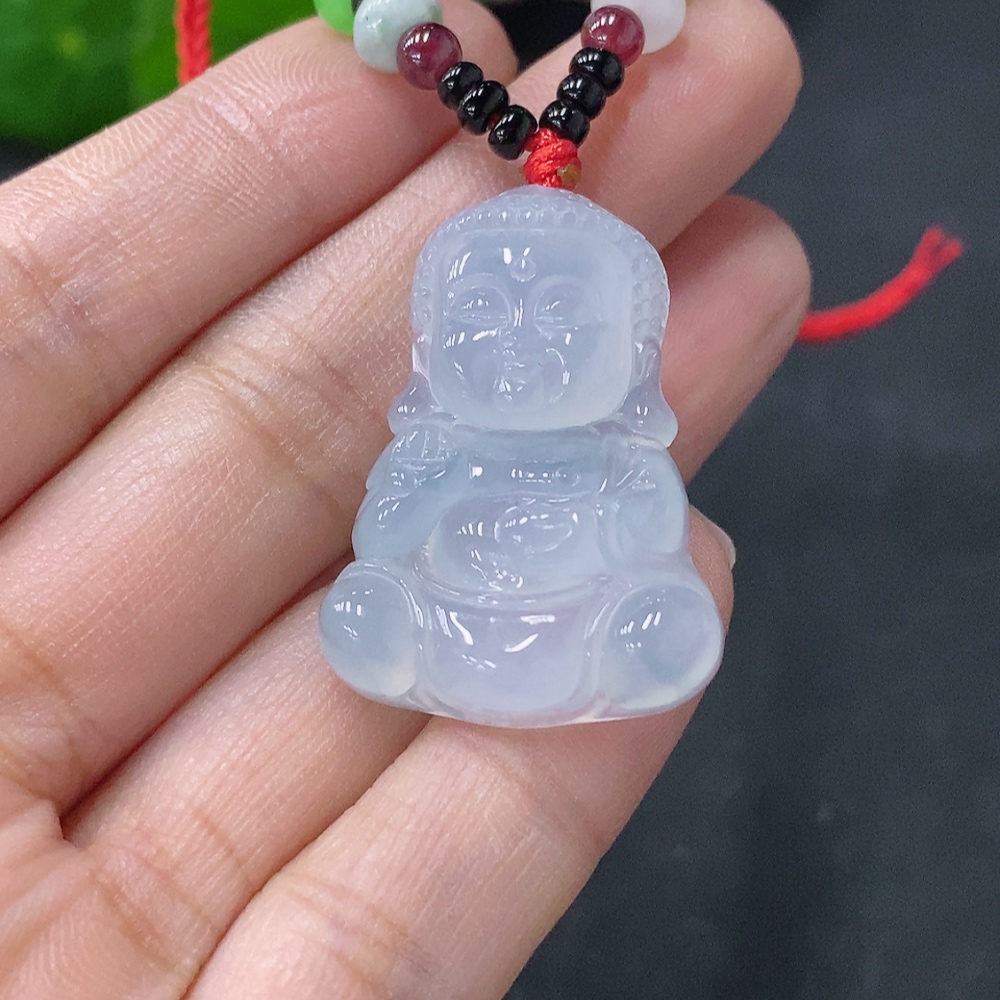 F35139571 Jadeite Baby Buddha Pendant Total Weight Approx. 11.18g With Non-Grade A Beads