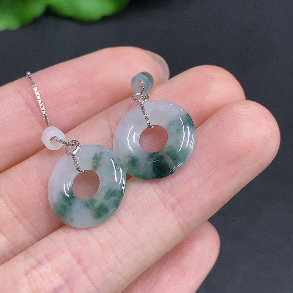 F35079278 Jadeite Donut Drop Earrings Non-Gold Setting Total Weight Approx. 2g