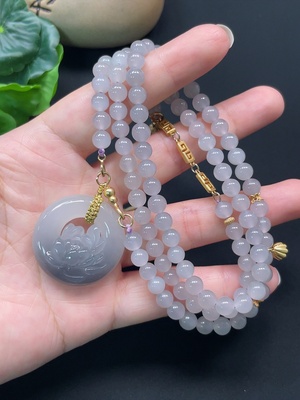 H46527942 和田玉花开富贵挂件 非金 卡6mm 总重约47.24g 含绳
