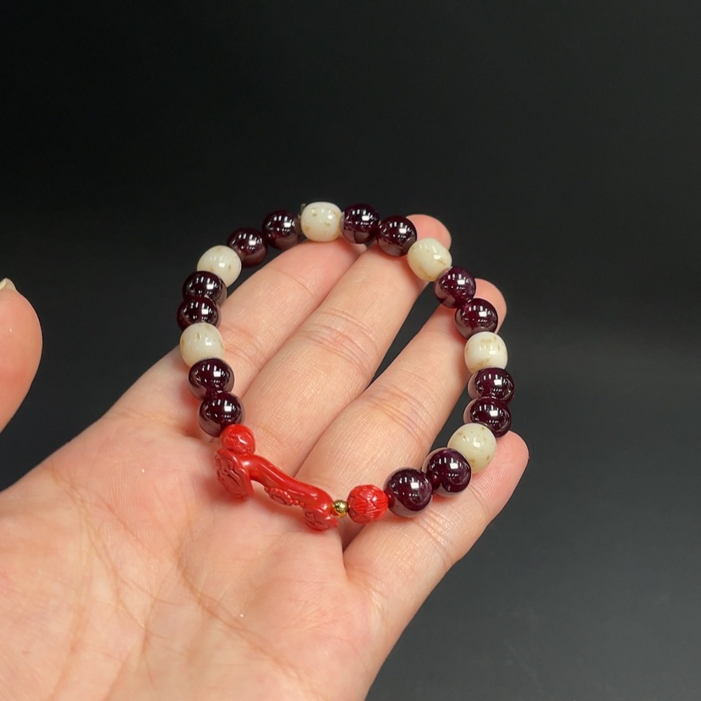 C22446302 Garnet Bracelet approx. 8.4mm total weight approx. 27.18g with Hetian Jade