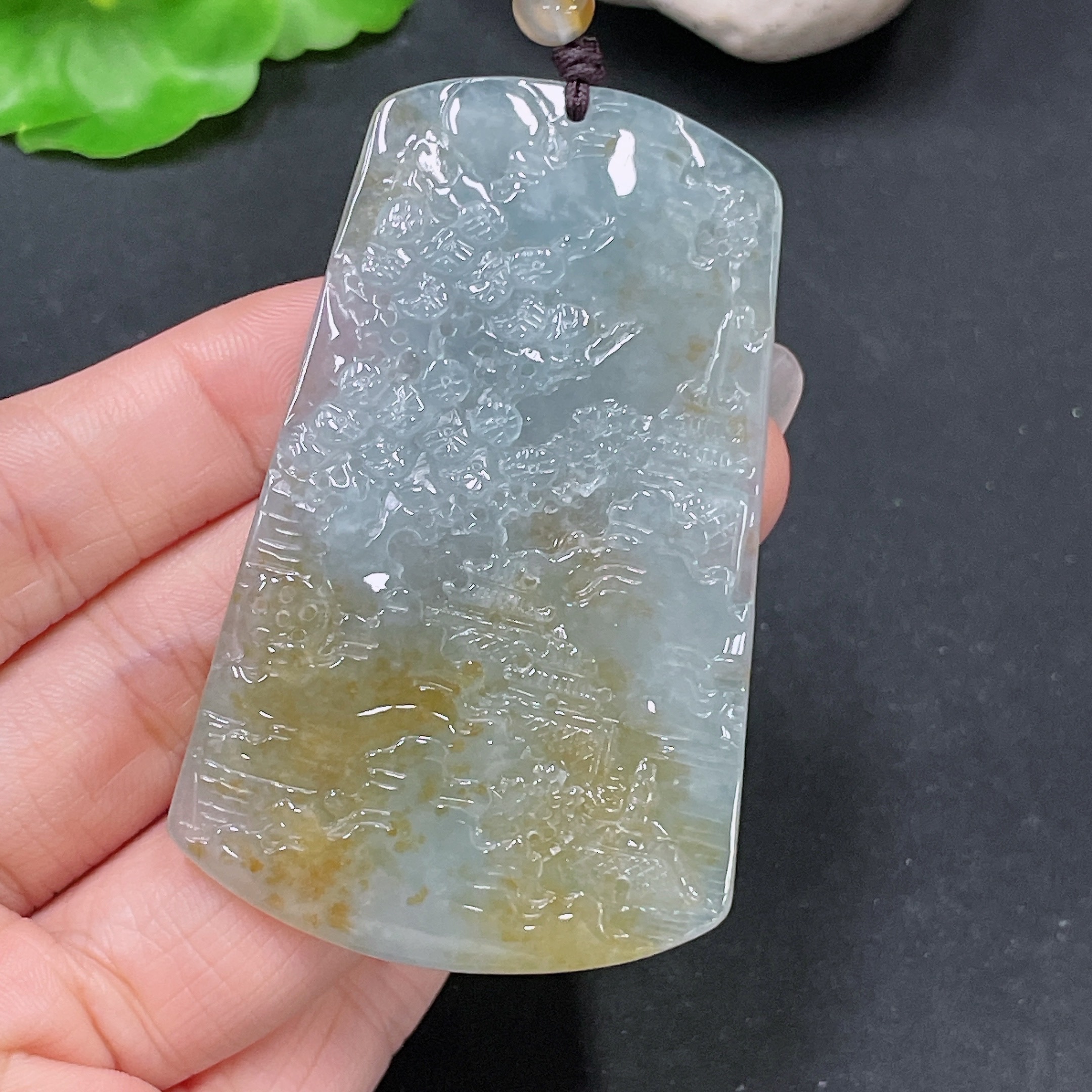 F34065616 Jadeite Landscape Pendant Total Weight Approx. 33.15g (Including Cord Weight) With Non-Grade A Beads