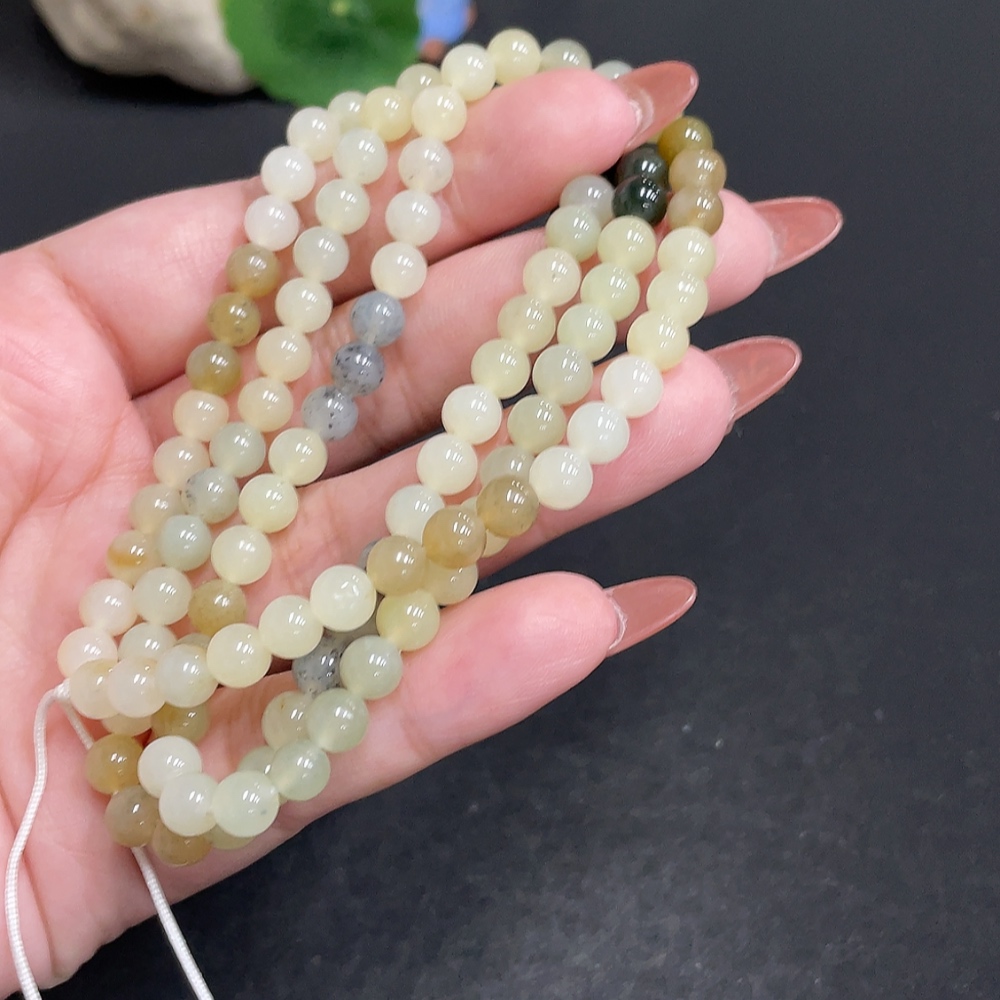 H34010349 Hetian Jade Bead Necklace, Approx. 5.9 mm, Total Weight About 36.8g